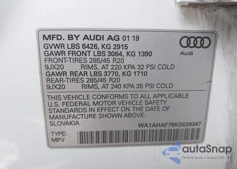 2019 Audi Q7 45 Premium/45 Se Premium from USA, damaged, VIN WA1AHAF79KD029347